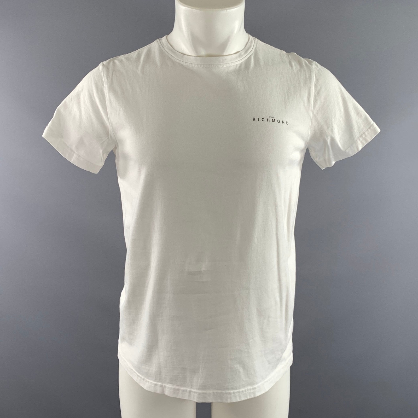 John Richmond Size S White Black Embroidery Cotton Crew Neck T Shirt